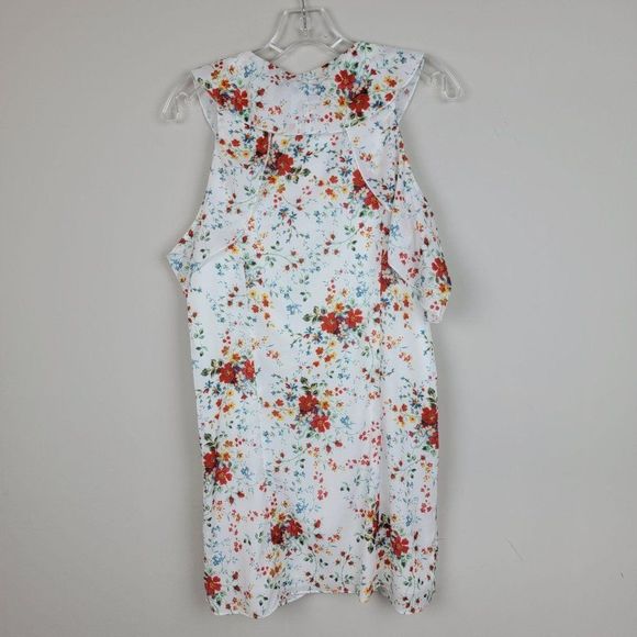 Parker White Spring Ditsy Floral Ruffle Mini Dress - Picture 4 of 10